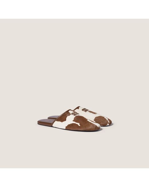 Miu Miu Brown Printed Leather Slippers