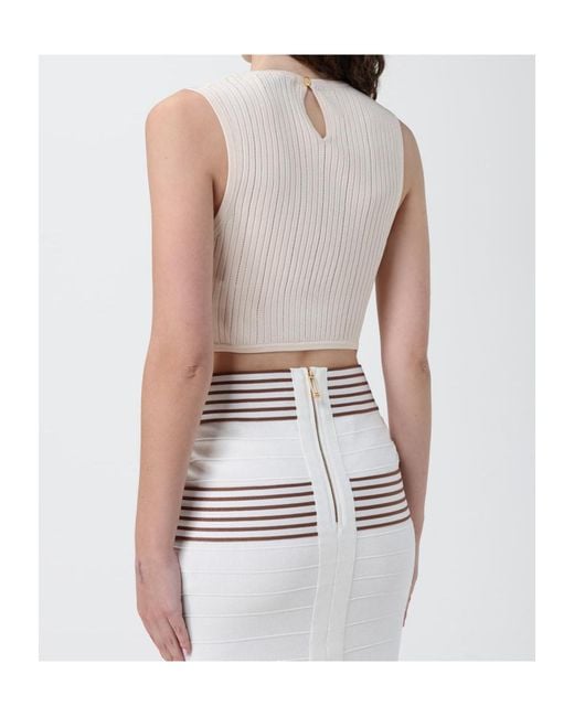 Elisabetta Franchi White Ribbed Wrap Knitted Top