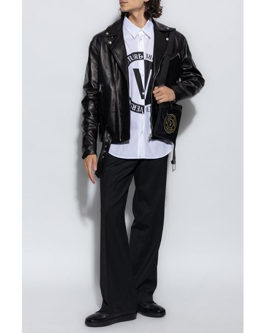 Versace Jeans White Couture Logo-Printed Long-Sleeved Shirt for men