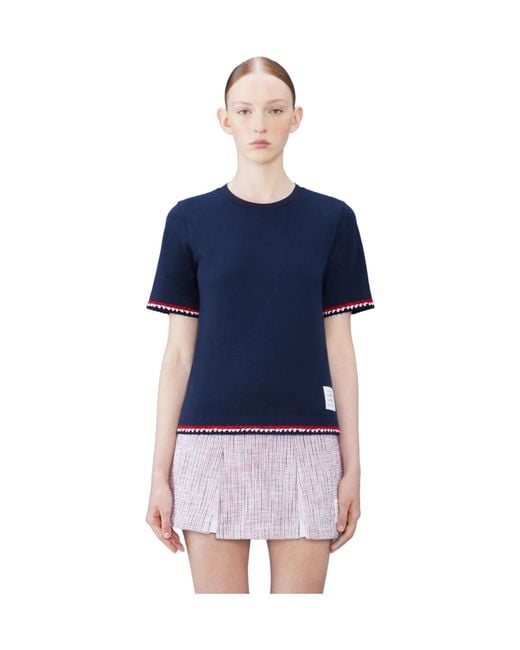 Thom Browne Blue Rwb-Stripe Crewneck T-Shirt