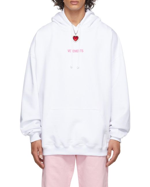 Vetements White Logo-Print Drawstring Hoodie for men