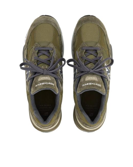 New Balance Green 992 Logo Patch Lace-Up Sneakers for men