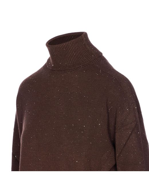 Liu Jo Brown Sequin Embellished Polo-Neck Jumper