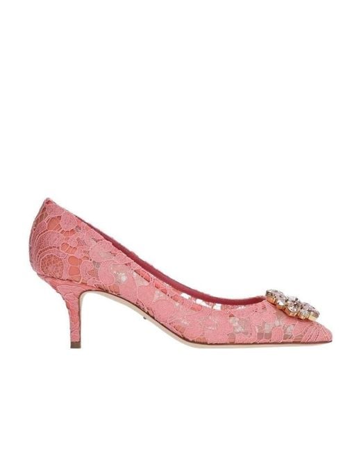 Dolce & Gabbana Pink Bellucci Embellished Lace Pumps
