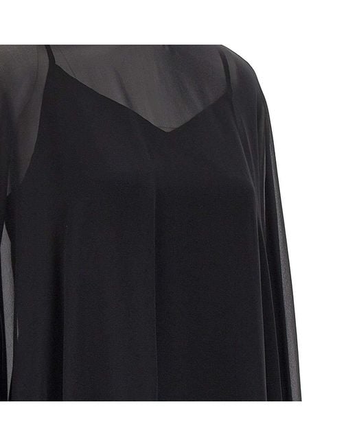 P.A.R.O.S.H. Black Semi-Sheer Draped-Sleeved Tunic