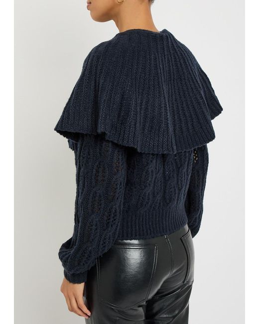 FRAME Blue Cape-Effect Cable-Knit Wool-Blend Cardigan