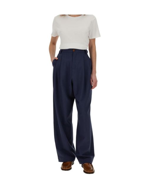 Alysi Blue Pleated Wide-Leg Trousers
