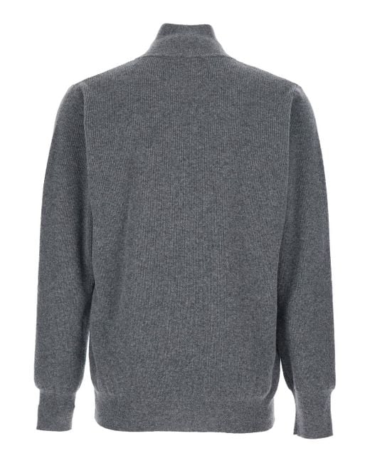 Roberto Collina Gray Ribbed Half-Zip Knitwear for men