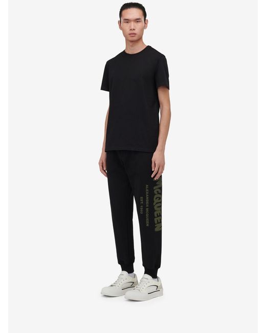 McQueen Black Graffiti Printed Track Trousers for men