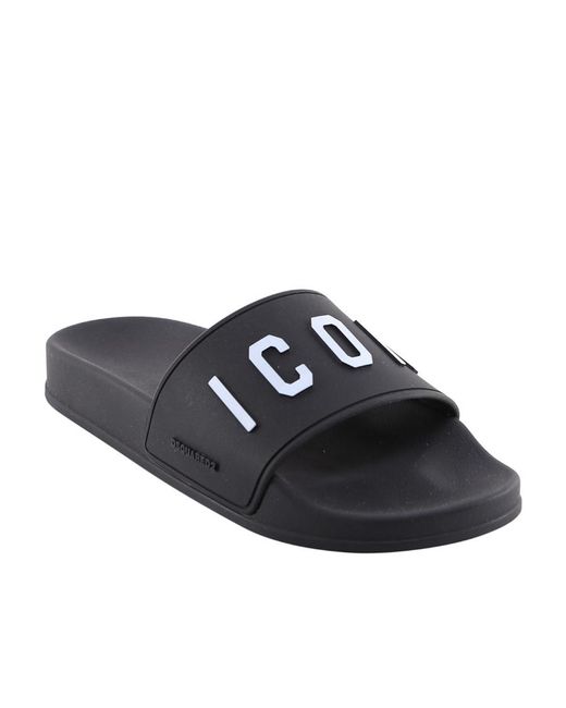DSquared² Black Icon-Print Flat Slides