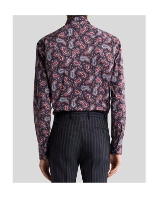 Etro Purple Cotton Shirt With Paisley Print for men