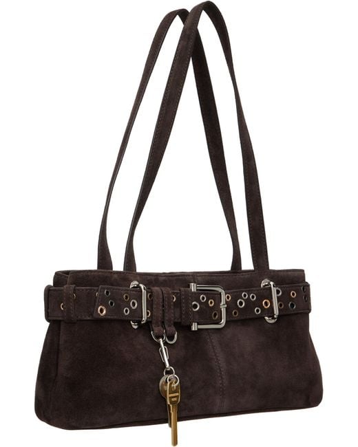 OSOI Brown Brocle Mini Belted Shoulder Bag