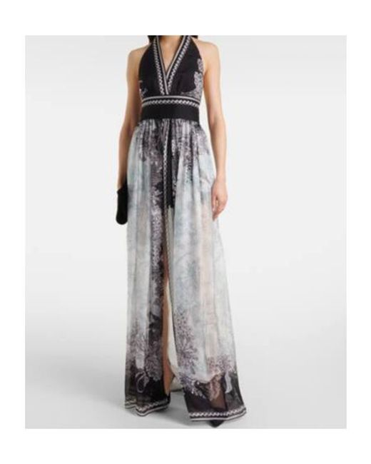 Elie Saab White Printed Silk Chiffon Maxi Dress