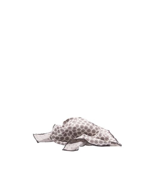 Brunello Cucinelli White Geometric-Print Silk Handkerchief for men