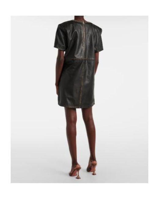 Area Black Studded Leather Shirt Dress