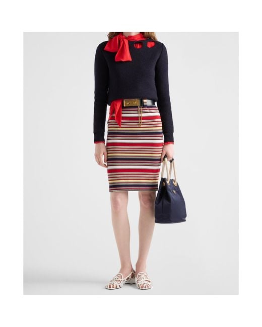 Prada Red Striped Pencil Skirt