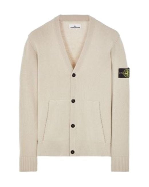 Stone Island Natural Compass-Motif Ribbed Cardigan for men