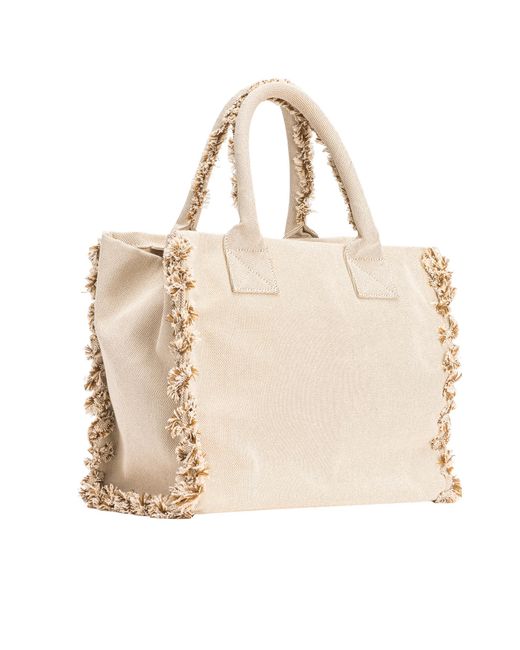 Pinko Natural Logo Embroidered Frayed-Edge Tote Bag