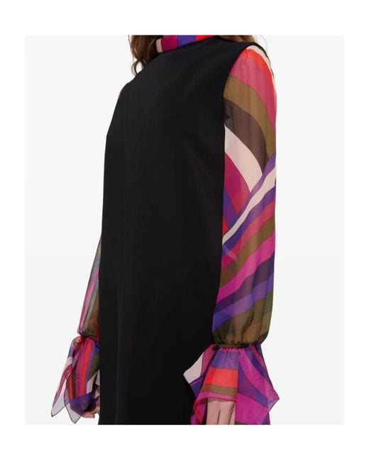 Emilio Pucci Black Printed Sleeve Heavy Cady Sheath Dress Clothing