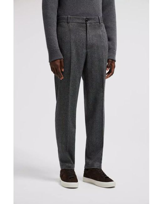 Moncler Gray Logo Patch Straight-Leg Pants for men