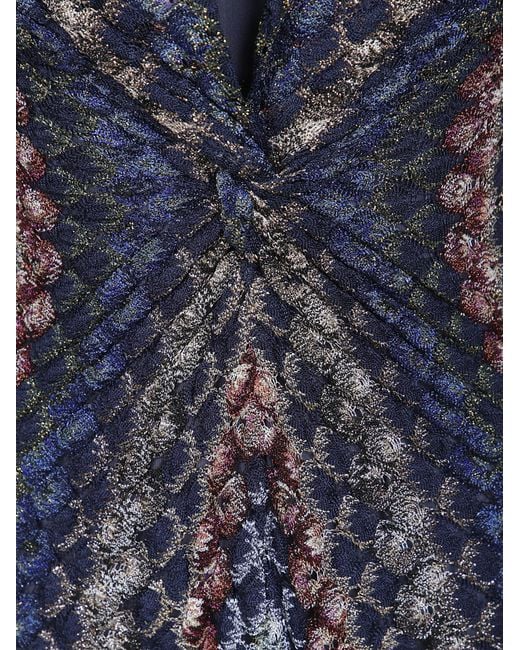 Missoni Blue Zig-Zag Pattern V-Neck Midi Dress