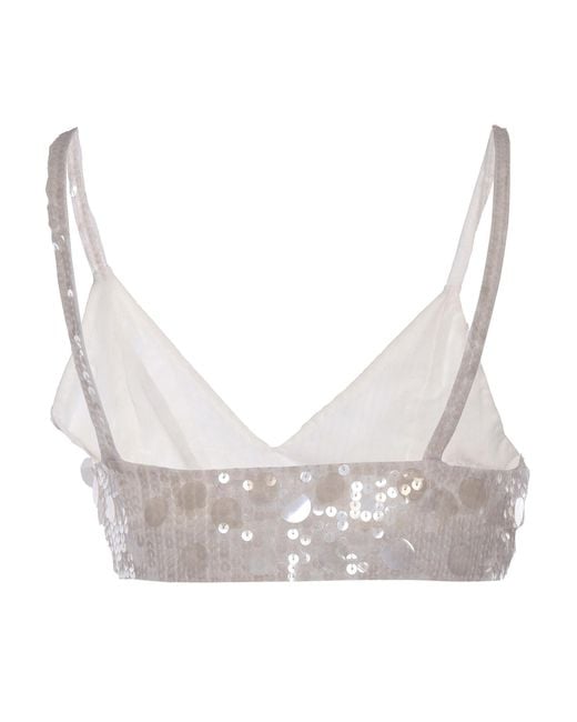 P.A.R.O.S.H. Gray Sequin Embellished Cropped Top