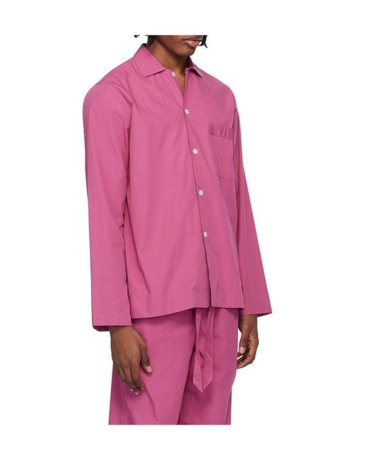 Tekla Pink Poplin Long-Sleeved Pyjama Shirt