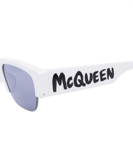 McQueen White Logo-Print Square-Frame Sunglasses for men