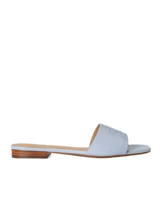 Ralph Lauren White Everley Logo-Embroidered Leather Sandals