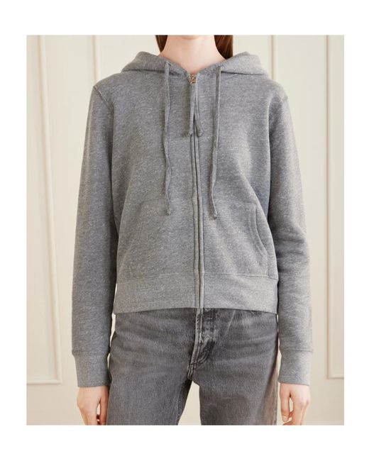 Nili Lotan Gray Callie Hooded Jersey Zip-Up Sweater