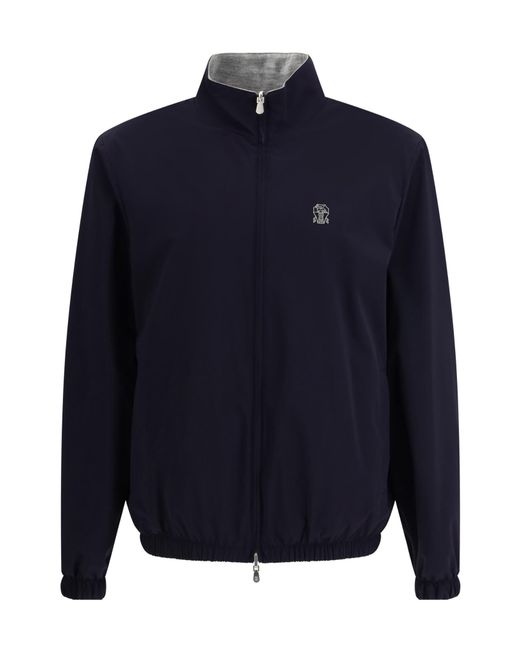 Brunello Cucinelli Blue Crest Embroidered Reversible Jacket for men
