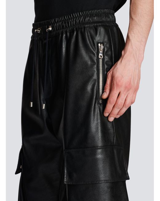 Balmain Black Faux Leather Cargo Trousers for men