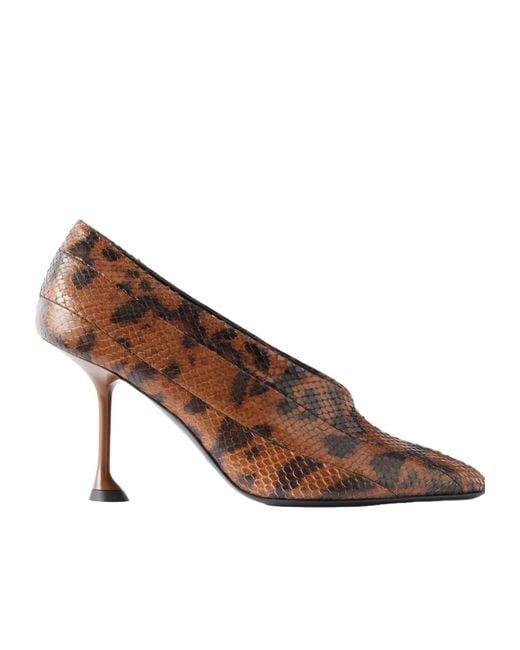 Proenza Schouler Brown Tee 85 Snake-Effect Leather Pumps