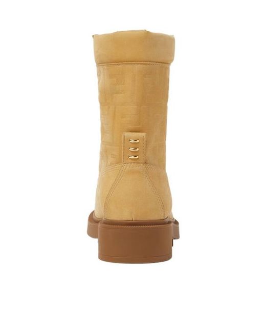 Fendi Brown Water-Resistant Nubuck Boots With Finish And Rubber Sole