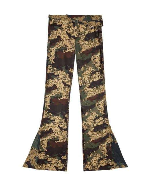 DIESEL Green P-Affal Mixed Camo Printed Flared Trousers