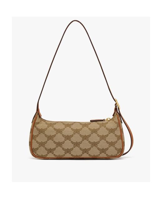 MCM White Himmel Lauretos Jacquard Shoulder Bag