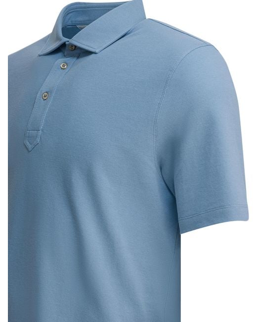 Brunello Cucinelli Blue Cotton Short-Sleeved Polo Shirt for men