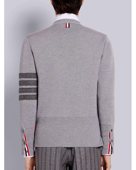 Thom Browne Gray 4-Bar V-Neck Shetland Wool Cardigan for men