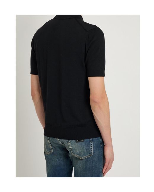 Dolce & Gabbana Black Wool Short-Sleeved Polo Shirt for men