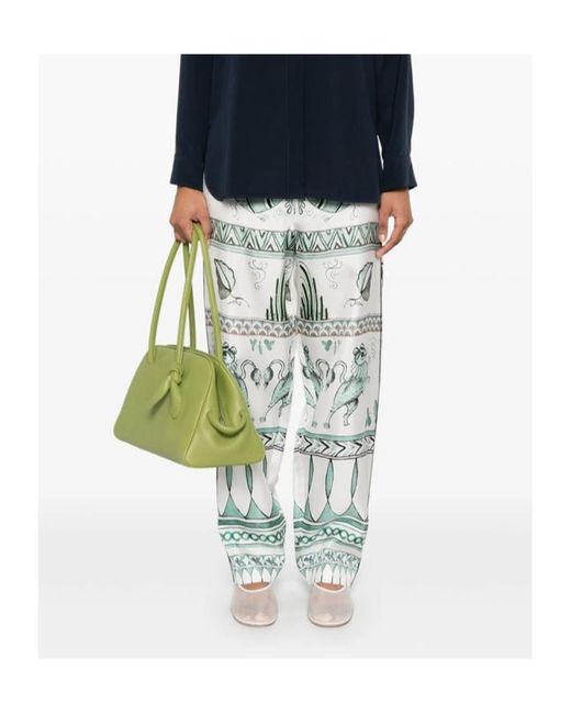 Fabiana Filippi Blue All-Over Printed Satin Twill Trousers