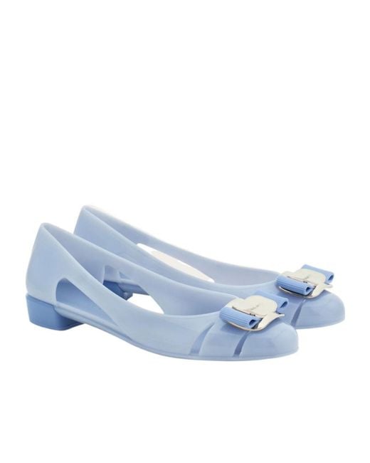 Ferragamo Blue New Vara Plate Jelly Ballet Flat