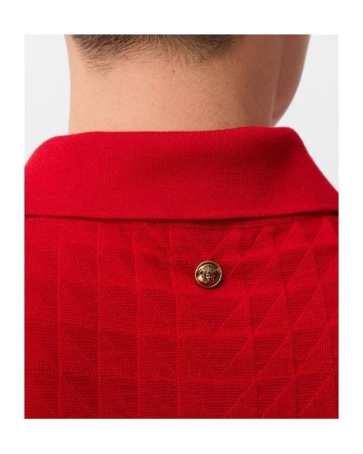 Versace Red Wool Knit Polo for men