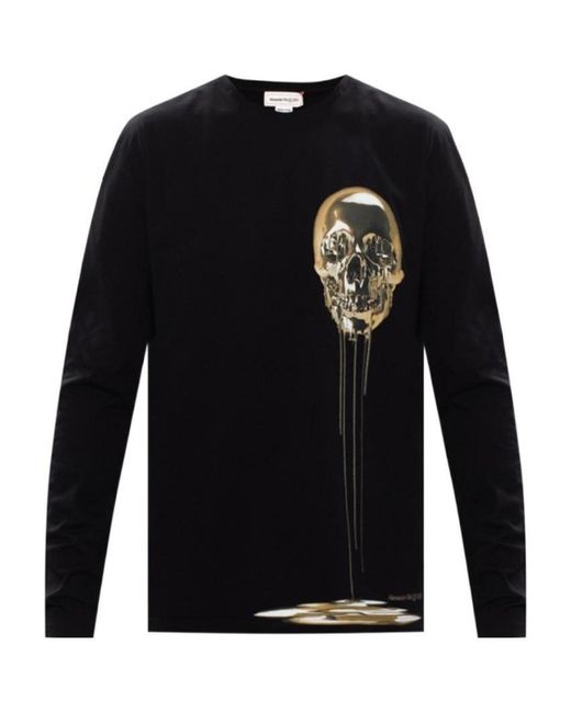 McQueen Blue Skull Print Long-Sleeved T-Shirt for men