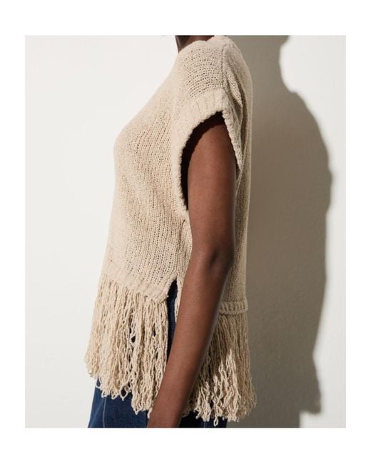 MAX&Co. Natural Tweed Sweater With Tassels
