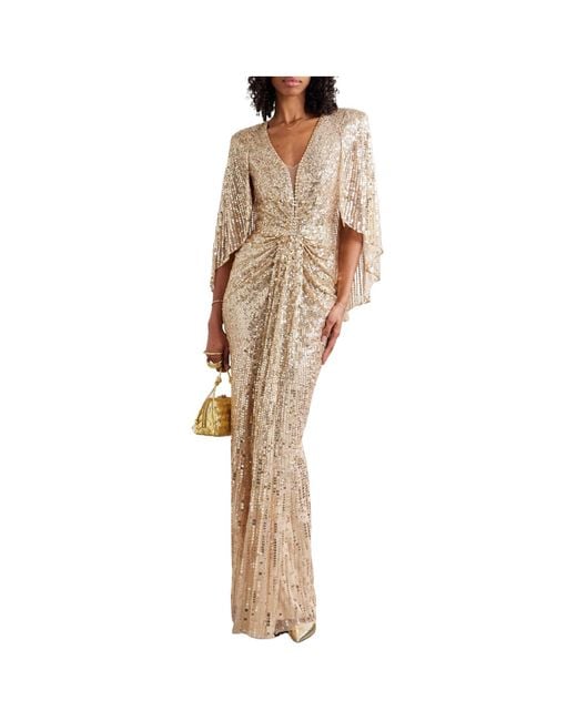 Jenny Packham Natural Sequined Chiffon Gown