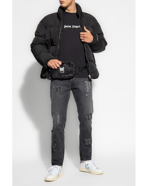 Palm Angels Black Logo-Embroidered Padded Jacket for men