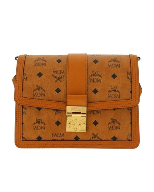 MCM Brown Tracy Foldover Medium Shoulder Bag