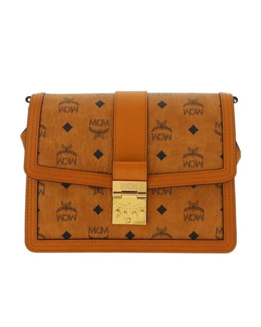 MCM Brown Tracy Foldover Medium Shoulder Bag