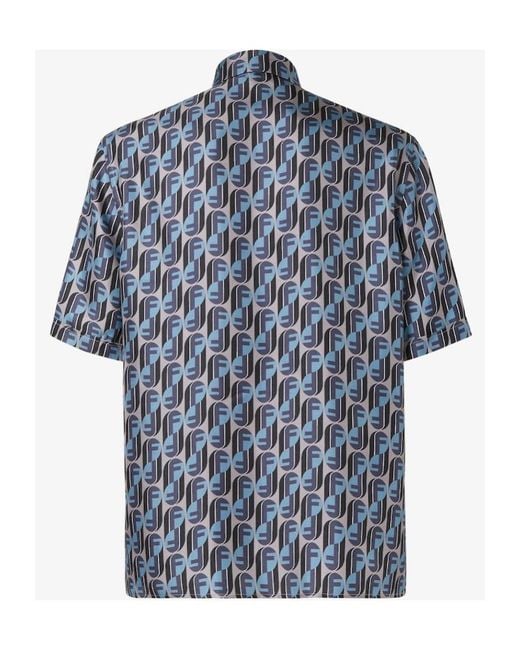 Fendi Blue All-Over Printed Satin Shirt for men