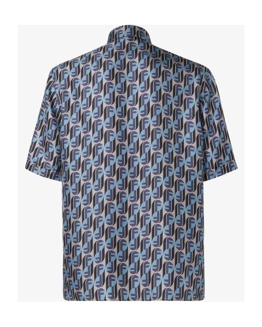 Fendi Blue Printed Silk Shirt for men